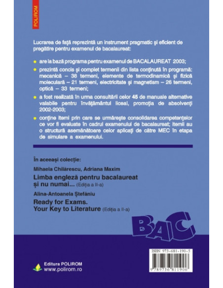 BAC 2003. Fizica. Listă de termeni. Teste grilă