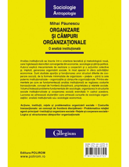 Organizare și cîmpuri organizaționale. O analiză instituțională