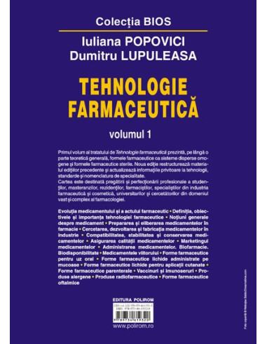 Tehnologie farmaceutică. Volumul I Tehnologie farmaceutică. Volumul I