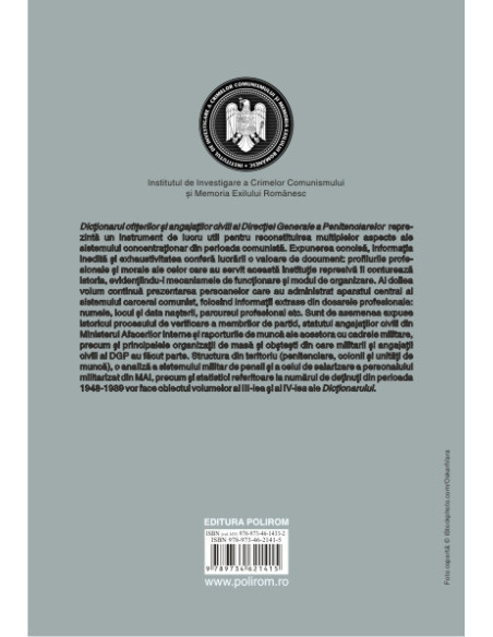 Dicționarul ofițerilor și angajaților civili ai Direcției Generale a Penitenciarelor. Volumul II: Aparatul central (1948-1989)