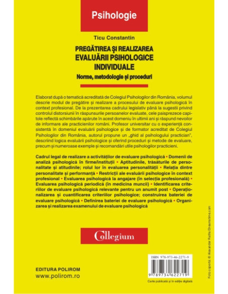 Pregătirea și realizarea evaluării psihologice individuale: norme, metodologie și proceduri