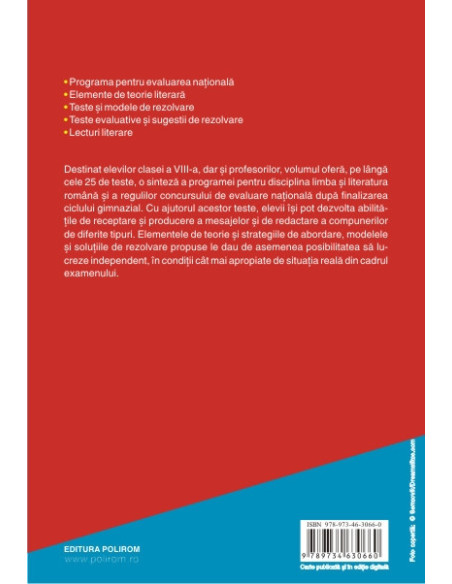 Limba și literatura română. 25 de teste pentru evaluarea națională cu modele de rezolvare