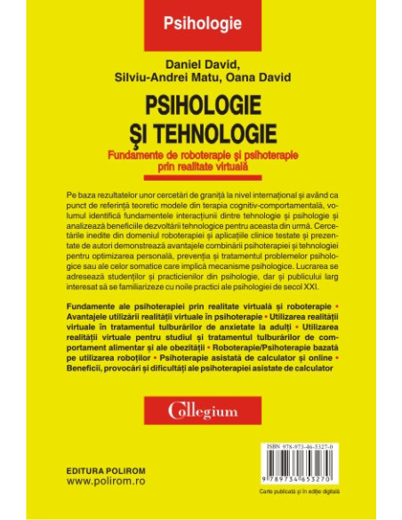 Psihologie și tehnologie. Fundamente de roboterapie și psihoterapie prin realitate virtuală