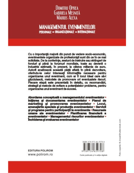 Managementul evenimentelor personale, organizaţionale, internaţionale