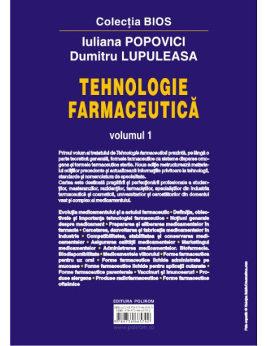 Tehnologie farmaceutică. Volumul I Tehnologie farmaceutică. Volumul I
