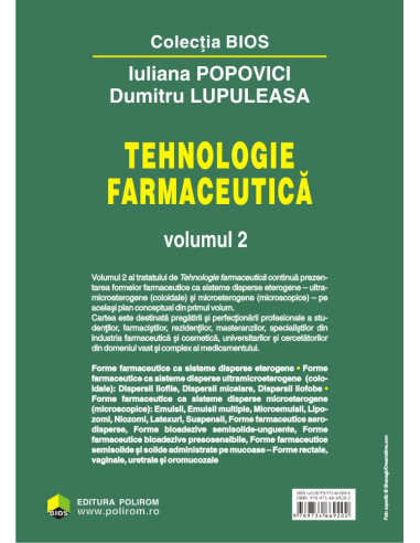Tehnologie farmaceutică. Volumul II Tehnologie farmaceutică. Volumul II
