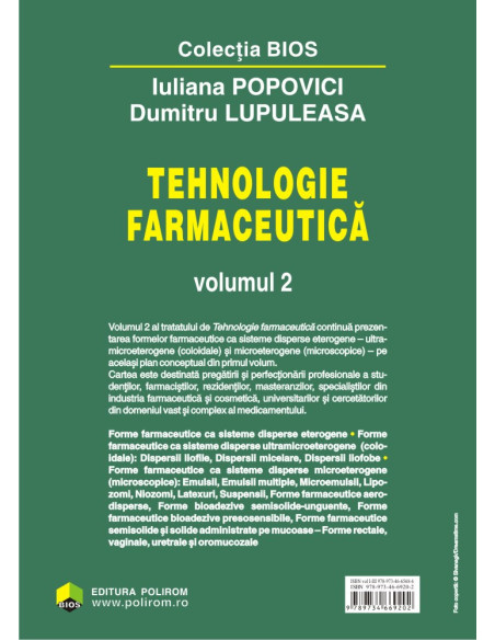 Tehnologie farmaceutică. Volumul II