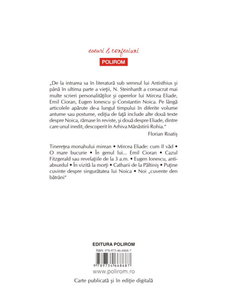 N. Steinhardt despre Eliade, Cioran, Ionescu şi Noica