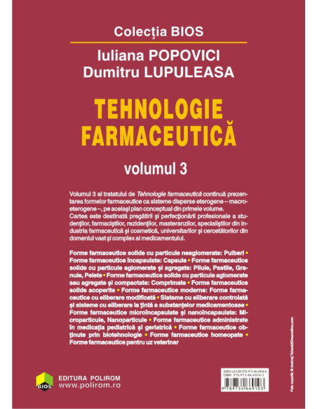 Tehnologie farmaceutică. Volumul III