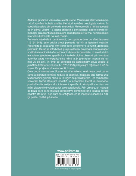 Scurtă istorie. Panorama alternativă a literaturii române. Volumul II
