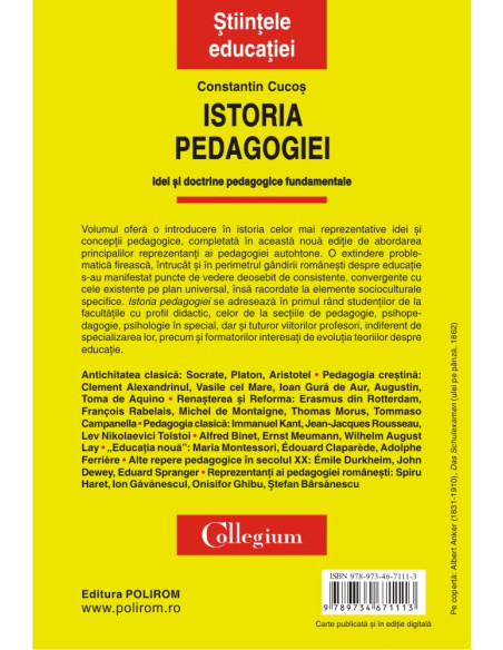 Istoria pedagogiei. Idei și doctrine pedagogice fundamentale (ediţia 2017)