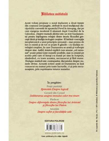 Despre numele divine. Teologia mistică Despre numele divine. Teologia mistică