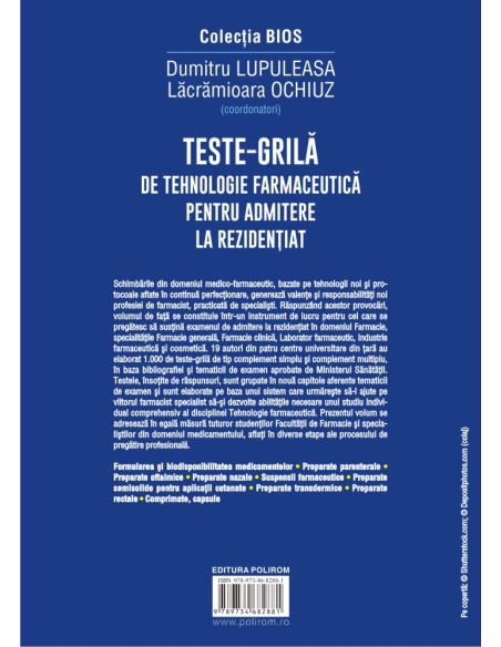 Teste-grilă de tehnologie farmaceutică pentru admitere la rezidenţiat