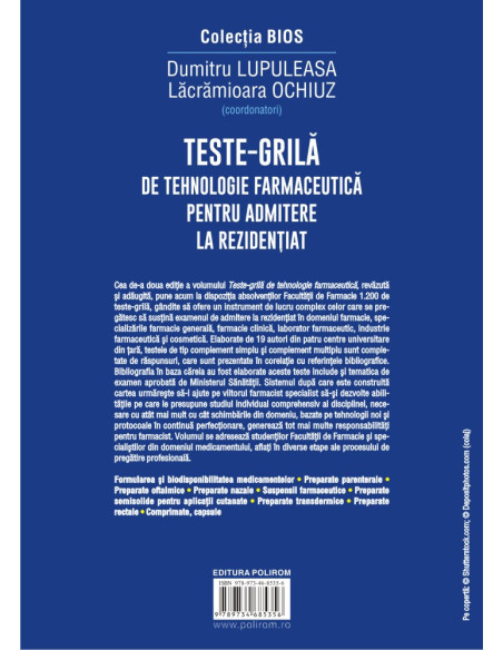 Teste-grilă de tehnologie farmaceutică pentru admitere la rezidenţiat