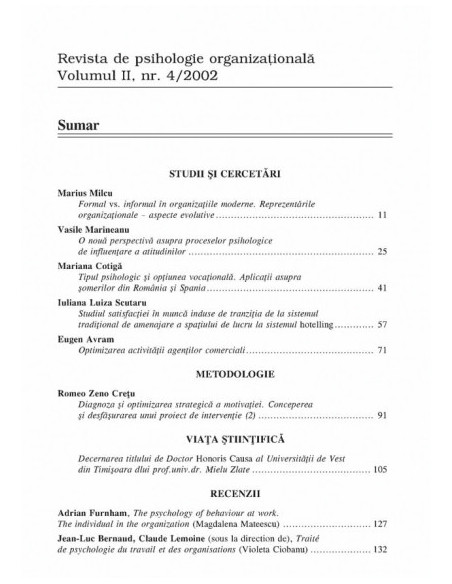 Revista de Psihologie Organizaţională. Vol. II, Nr. 4/2002