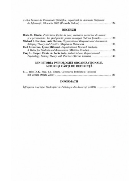 Revista de Psihologie Organizaţională. Vol. III, Nr. 1-2/2003