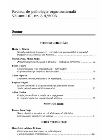 Revista de Psihologie Organizaţională. Vol. III, Nr. 3-4/2003