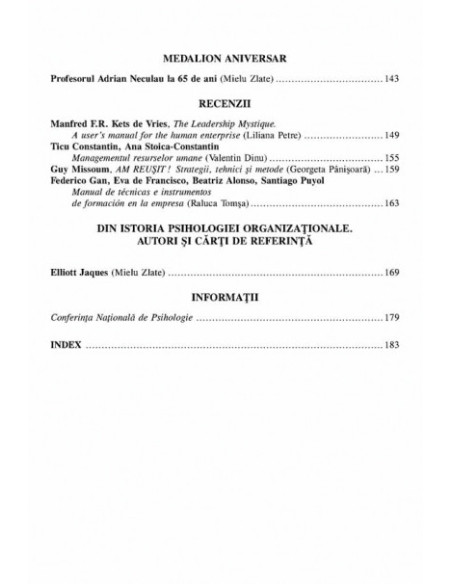 Revista de Psihologie Organizaţională. Vol. III, Nr. 3-4/2003