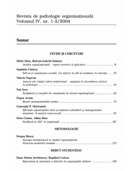 Revista de Psihologie Organizaţională. Vol. IV, Nr. 1-2/2004