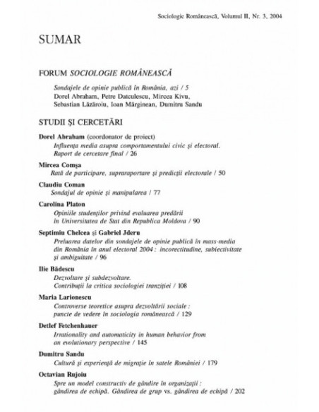 Sociologie Românească. Volumul II. Nr. 3. Toamna 2004