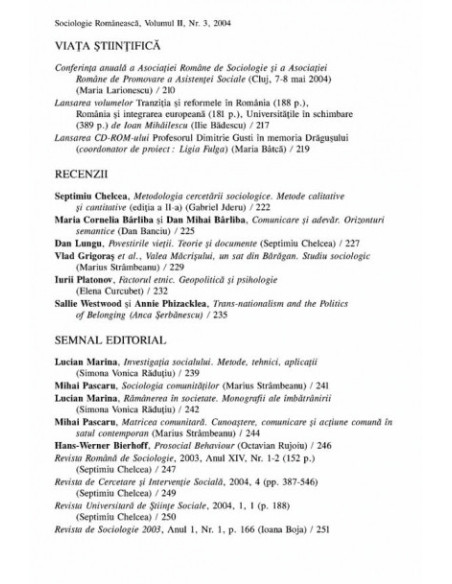 Sociologie Românească. Volumul II. Nr. 3. Toamna 2004