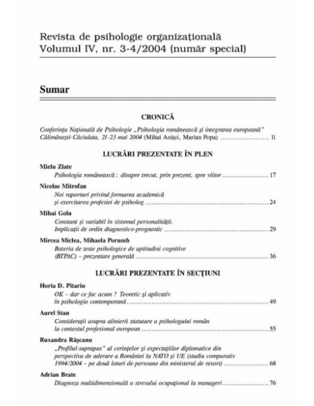 Revista de Psihologie Organizaţională. Vol. IV, Nr. 3-4/2004