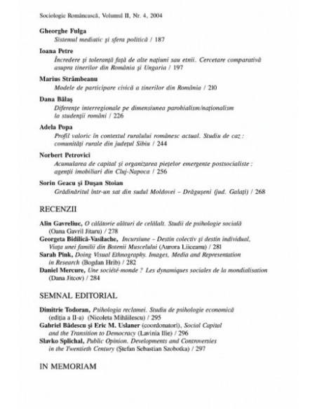 Sociologie Românească. Volumul II. Nr. 4. Iarna 2004