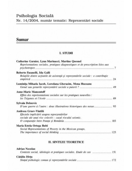 Psihologia Socială. Nr. 14/2004 – Buletinul Laboratorului „Psihologia cîmpului social”, Universitatea „Al.I. Cuza”, Iaşi