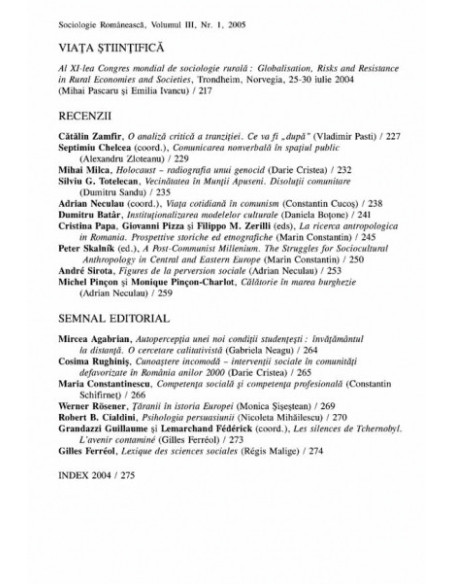 Sociologie Românească.  Volumul III. Nr. 1. Primăvara 2005