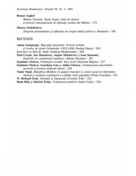 Sociologie Românească. Volumul III. Nr. 2. Vara 2005