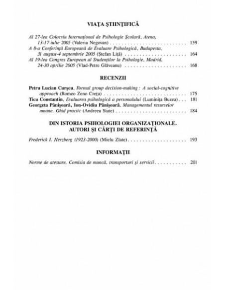 Revista de Psihologie Organizaţională. Vol. V, Nr. 2-3/2005