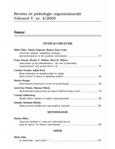 Revista de Psihologie Organizaţională. Vol. V, Nr. 4/2005