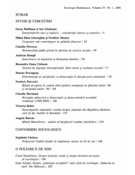 Sociologie Românească. Volumul IV. Nr. 1. 2006