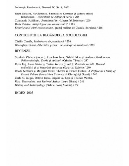 Sociologie Românească. Volumul IV. Nr. 1. 2006