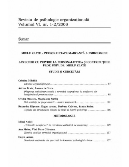 Revista de Psihologie Organizaţională. Vol. VI, Nr. 1-2/2006