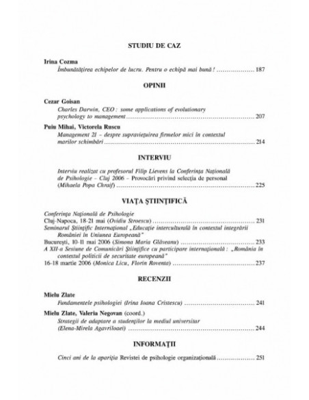Revista de Psihologie Organizaţională. Vol. VI, Nr. 1-2/2006