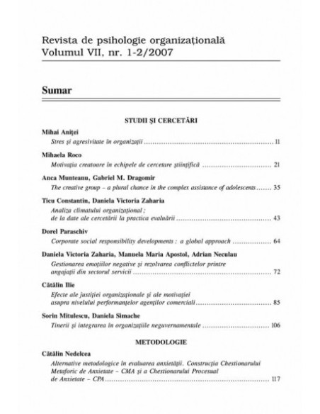 Revista de Psihologie Organizaţională. Vol. VII, Nr. 1-2/2007