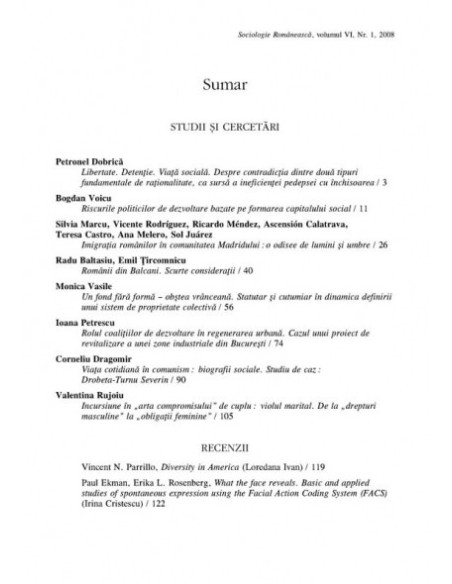 Sociologie Românească. Volumul VI, Nr. 1, 2008