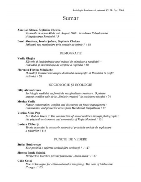 Sociologie Românească. Volumul VI. Nr. 3-4/2008