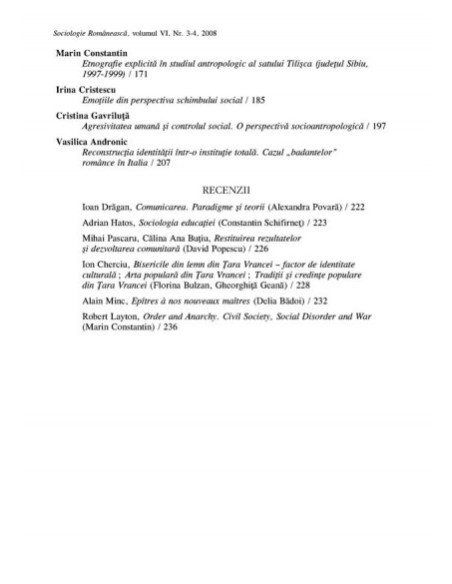 Sociologie Românească. Volumul VI. Nr. 3-4/2008