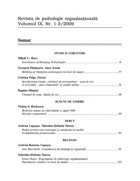 Revista de psihologie organizaţională. Volumul IX, Nr. 1-2/2009