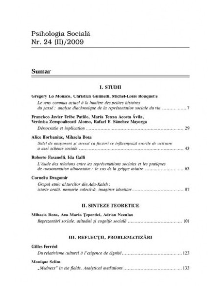Psihologia Socială. Nr. 24 (II)/2009 – Buletinul Laboratorului „Psihologia cîmpului social”, Universitatea „Al.I. Cuza”, Iaşi