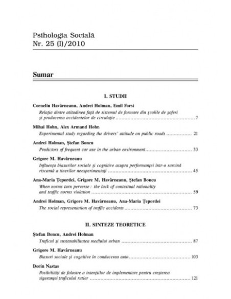Psihologia socială. Nr. 25/2010 – Buletinul Laboratorului „Psihologia cîmpului social”, Universitatea „Al.I. Cuza”, Iaşi