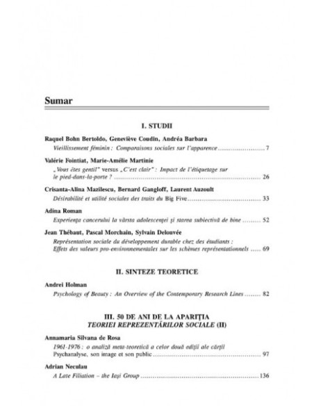 Psihologia Socială. Nr. 28 (II)/2011 – Buletinul Laboratorului „Psihologia cîmpului social”, Universitatea „Al.I. Cuza”, Iaşi
