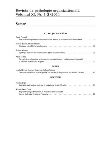Revista de psihologie organizaţională. Volumul XI, Nr. 1-2, 2011