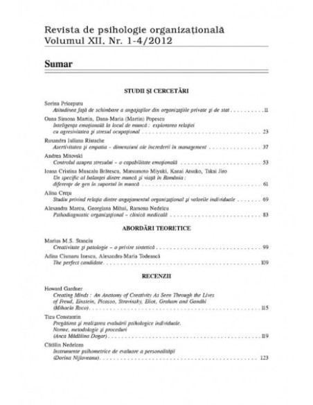 Revista de psihologie organizaţională, vol. XII, nr. 1-4/2012
