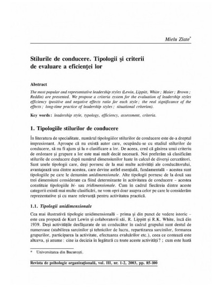 Revista de Psihologie Organizaţională. Vol. III, Nr. 1-2/2003