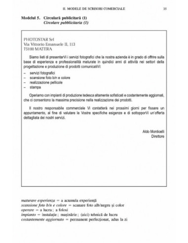 Limba italiană. Corespondență comercială