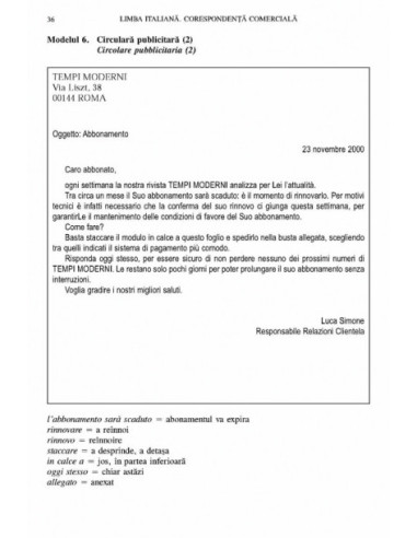 Limba italiană. Corespondență comercială