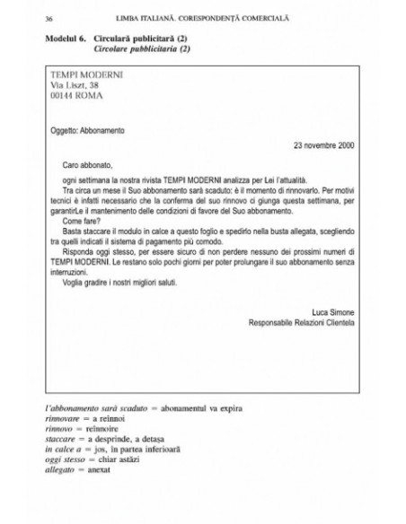 Limba italiană. Corespondență comercială